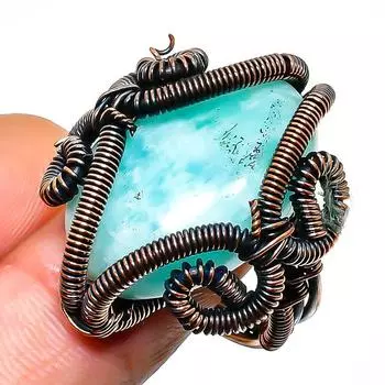 Ювелирное кольцо ручной работы из медной проволоки с драгоценным камнем Республика Ларимар, размер 8,5