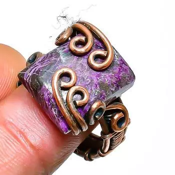 Ювелирное кольцо ручной работы из медной проволоки с пурпуритом, размер 7