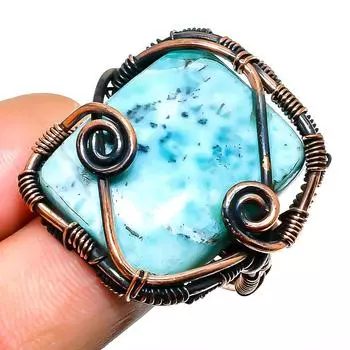 Ювелирное кольцо ручной работы из медной проволоки с драгоценным камнем Республика Ларимар, размер 7