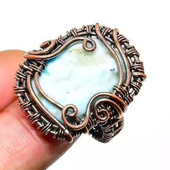 Ювелирное кольцо ручной работы из медной проволоки с драгоценным камнем Республика Ларимар, размер 7,5