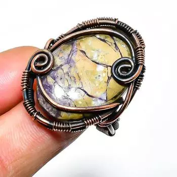 Ювелирное кольцо ручной работы из медной проволоки с драгоценным камнем Тиффани, размер 6