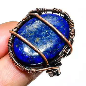 Ювелирное кольцо ручной работы из медной проволоки с драгоценным камнем лазурит, размер 9