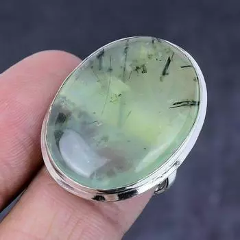 Ювелирное кольцо ручной работы из натурального серебра 925 пробы с драгоценным камнем пренит, размер 7 H0s20