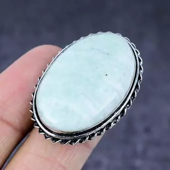 Ювелирное кольцо ручной работы из натурального амазонита из серебра 925 пробы, размер 7 U2J14