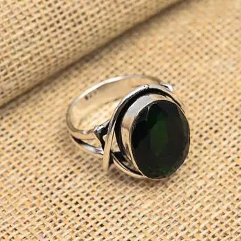 Ювелирное кольцо ручной работы из стерлингового серебра 925 пробы с хром-диопсидом для женщин 4 зелёный