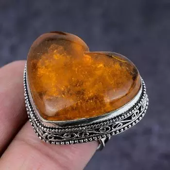 Ювелирное кольцо ручной работы из стерлингового серебра 925 пробы с натуральным балтийским янтарем S.7 G7g64