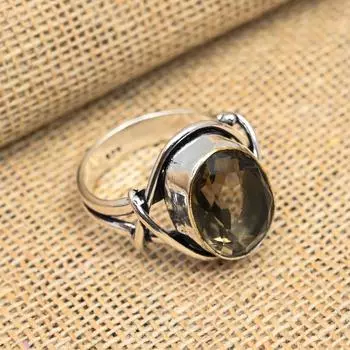 Ювелирное кольцо ручной работы из стерлингового серебра 925 пробы с дымчатым топазом и драгоценным камнем для матери 4 коричневый