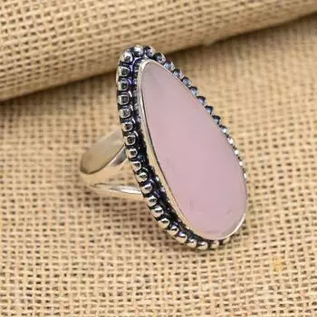 Ювелирное кольцо ручной работы из стерлингового серебра 925 пробы с розовым халцедоном на День Благодарения 4 розовый