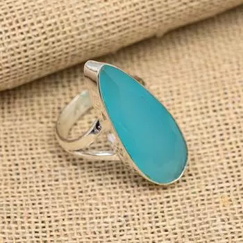 Ювелирное кольцо ручной работы из стерлингового серебра 925 пробы с синим халцедоном на День Благодарения 4 синий