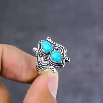 Ювелирное кольцо ручной работы из стерлингового серебра 925 пробы с натуральным бирюзовым камнем, размер 7 H4w30