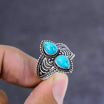 Ювелирное кольцо ручной работы из стерлингового серебра 925 пробы с натуральным бирюзовым камнем, размер 7 n8k44