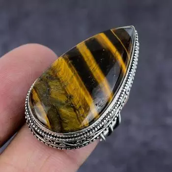 Ювелирное кольцо ручной работы из стерлингового серебра 925 пробы с натуральным тигровым глазом, размер 6 P7T45