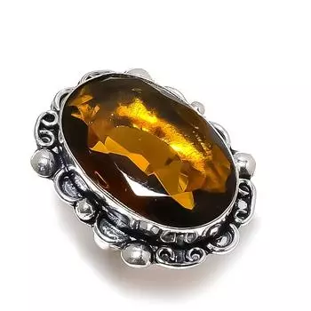 Ювелирное кольцо ручной работы из стерлингового серебра 925 пробы с натуральным цитрином, размер 7 V3T98