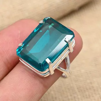 Ювелирное кольцо ручной работы из стерлингового серебра 925 пробы с индиколитом и турмалином для нее 4 синий