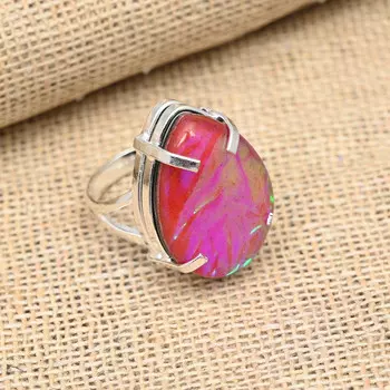 Ювелирное кольцо ручной работы из стерлингового серебра 925 пробы с красным австралийским тройным опалом для женщин 4 красный