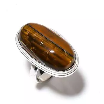 Ювелирное кольцо ручной работы из стерлингового серебра 925 пробы с натуральным тигровым глазом, размер 8 g2P40