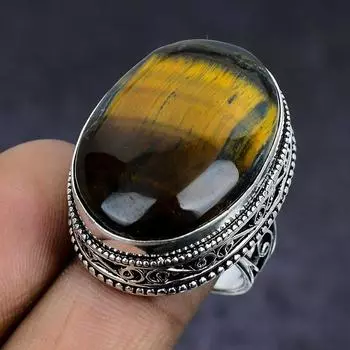 Ювелирное кольцо ручной работы из стерлингового серебра 925 пробы с натуральным тигровым глазом, размер 8 u8M05