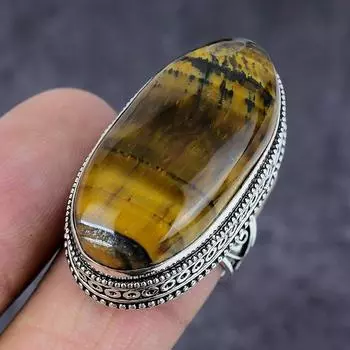 Ювелирное кольцо ручной работы из стерлингового серебра 925 пробы с натуральным тигровым глазом, размер 8 D3u60