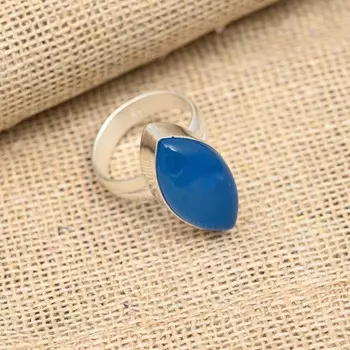 Ювелирное кольцо ручной работы из стерлингового серебра 925 пробы с синим халцедоном и драгоценным камнем 4 синий