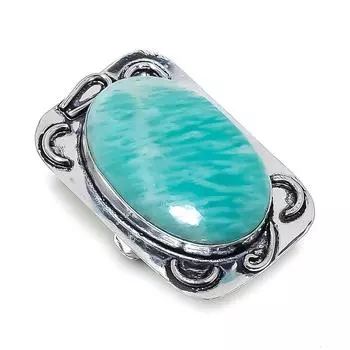 Ювелирное кольцо ручной работы из стерлингового серебра 925 пробы с натуральным амазонитом, размер 8 s1q27