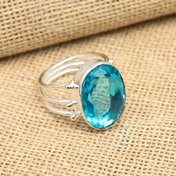 Ювелирное кольцо ручной работы из стерлингового серебра 925 пробы с синим топазом для подарка на День Благодарения 4 синий