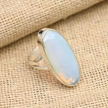 Ювелирное кольцо ручной работы из стерлингового серебра 925 пробы с молочным опалом, подарок для нее 4 белый