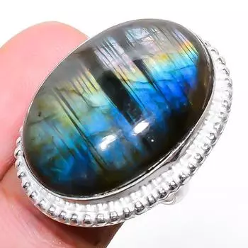 Ювелирное кольцо ручной работы из стерлингового серебра 925 пробы с лабрадоритом 7 P7W77 7 чёрный