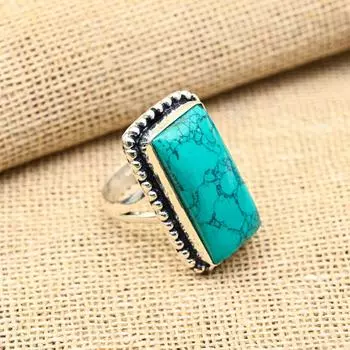 Ювелирное кольцо ручной работы из стерлингового серебра 925 пробы с бирюзой Santa Rosa, подарок для любви 4 синий