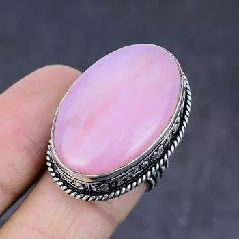 Ювелирное кольцо ручной работы из стерлингового серебра 925 пробы с натуральным розовым опалом, размер 7 H3l52