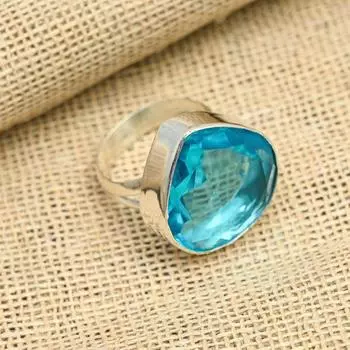 Ювелирное кольцо ручной работы из стерлингового серебра 925 пробы с синим топазом для нее 4 синий