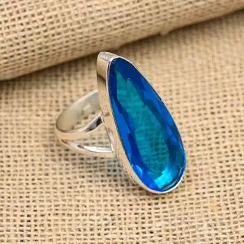 Ювелирное кольцо ручной работы из стерлингового серебра 925 пробы с удивительным голубым топазом и драгоценным камнем 4 синий