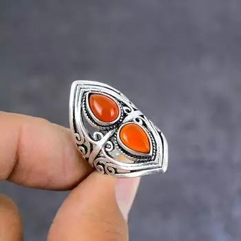 Ювелирное кольцо ручной работы из стерлингового серебра 925 пробы с натуральным сердоликом, размер 6 D3t53