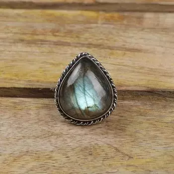 Ювелирное кольцо ручной работы из стерлингового серебра 925 пробы с лабрадором и драгоценным камнем перидот Free size синий