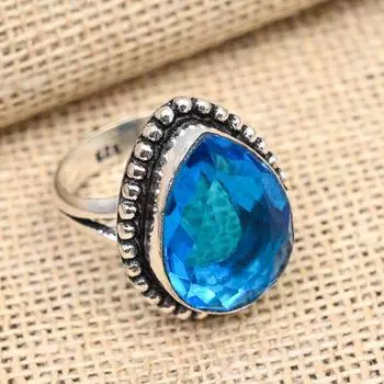 Ювелирное кольцо ручной работы из стерлингового серебра 925 пробы с лондонским голубым топазом и драгоценным камнем 4 синий