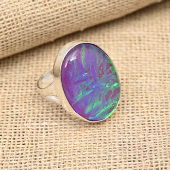 Ювелирное кольцо ручной работы из стерлингового серебра 925 пробы с фиолетовым австралийским тройным опалом для нее 4 фиолетовый