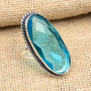 Ювелирное кольцо ручной работы из стерлингового серебра 925 пробы с удивительным голубым топазом и драгоценным камнем 4 синий