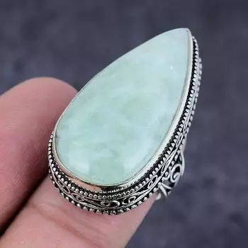 Ювелирное кольцо ручной работы из стерлингового серебра 925 пробы с натуральным аквамарином S.6 B3w88