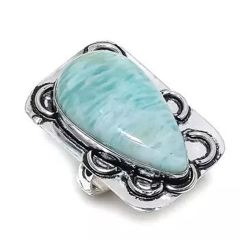 Ювелирное кольцо ручной работы из стерлингового серебра 925 пробы с натуральным амазонитом, размер 7 T4q10