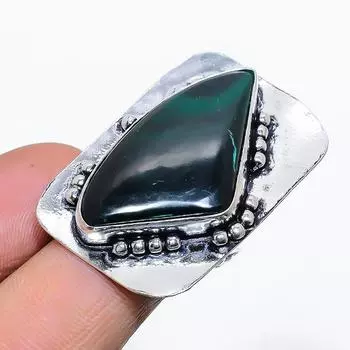 Ювелирное кольцо ручной работы из стерлингового серебра 925 пробы с натуральным малахитом, размер 6 f8b49