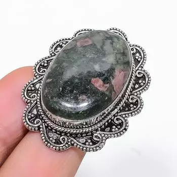 Ювелирное кольцо ручной работы из стерлингового серебра 925 пробы с натуральным эвдиалитом, размер 6 a7C59