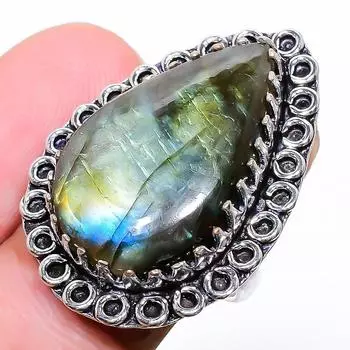 Ювелирное кольцо ручной работы из стерлингового серебра 925 пробы с лабрадоритом 7 L1e80 7 чёрный