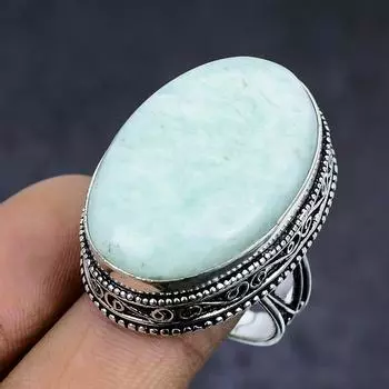 Ювелирное кольцо ручной работы из стерлингового серебра 925 пробы с натуральным амазонитом, размер 9 k5Q19