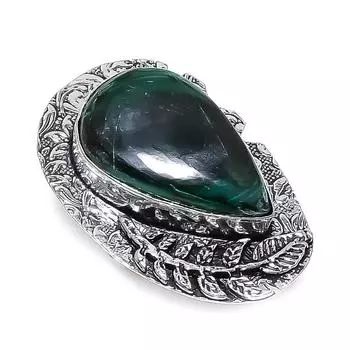 Ювелирное кольцо ручной работы из стерлингового серебра 925 пробы с натуральным малахитом, размер 8 C0o12