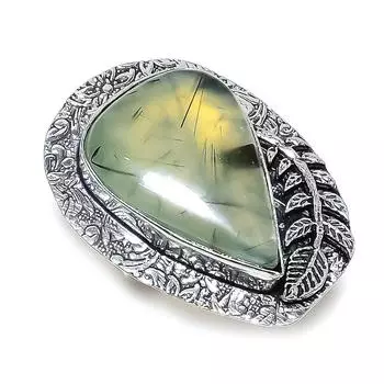 Ювелирное кольцо ручной работы из стерлингового серебра 925 пробы с натуральным драгоценным камнем пренитом, размер 7 i3N18