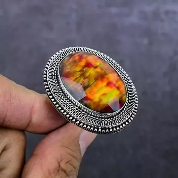 Ювелирное кольцо ручной работы из стерлингового серебра 925 пробы с аммолитом, размер 8 d6k10