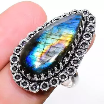 Ювелирное кольцо ручной работы из стерлингового серебра 925 пробы с лабрадоритом 9 l6u36 9 чёрный