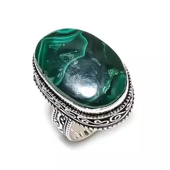 Ювелирное кольцо ручной работы из стерлингового серебра 925 пробы с натуральным малахитом, размер 8 F0e86