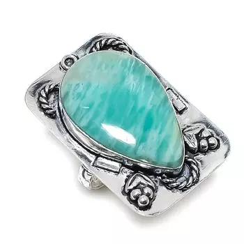 Ювелирное кольцо ручной работы из стерлингового серебра 925 пробы с натуральным амазонитом, размер 8 D7u42