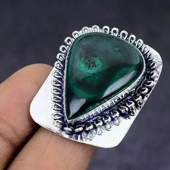 Ювелирное кольцо ручной работы из стерлингового серебра 925 пробы с натуральным малахитом, размер 8 Y5w86