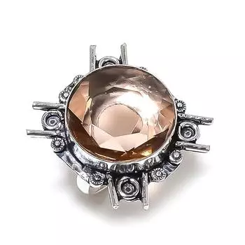 Ювелирное кольцо ручной работы из стерлингового серебра 925 пробы с натуральным морганитом, размер 7 S7f42